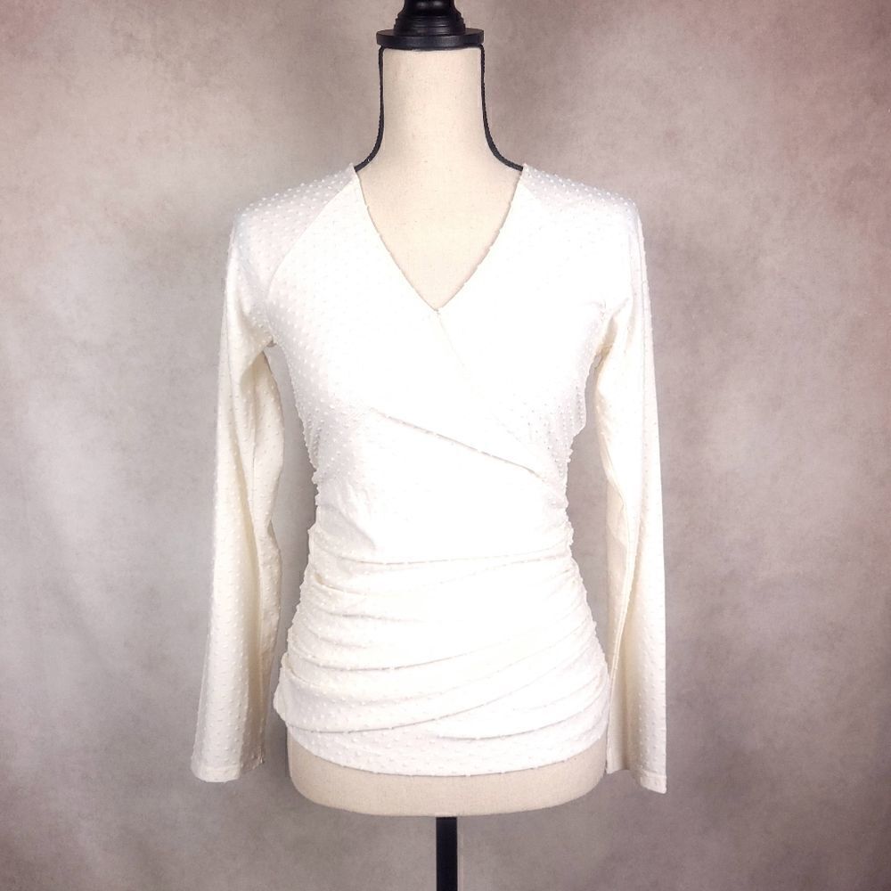 Hatley White Swiss Dot Wrap Crossover Long Sleeve Top Size XS